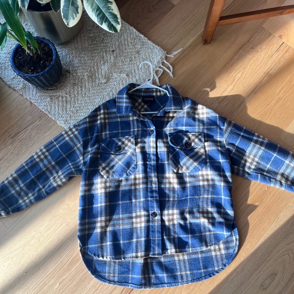 Timing Blue and White Plaid Button Down Flannel Shirt